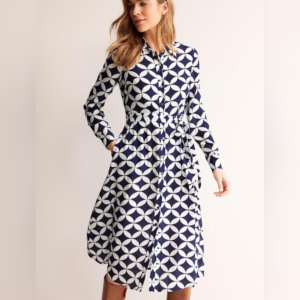 NWOT Boden Navy Blue Kate Midi Shirt Dress 4P